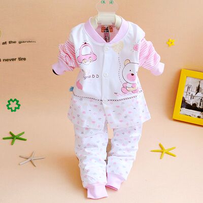 儿童春秋装女宝宝内衣纯棉套装婴儿开衫两件套新生儿衣服0-2岁