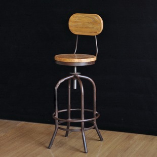 复古美式铁艺防锈旋转椅实木做旧靠背吧台椅升降吧椅酒吧椅