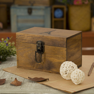 中号带锁木盒 创意zakka杂货木质首饰盒 复古木质工艺品 收纳盒