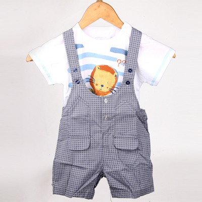 丽婴十八坊2013新款男童夏装 纯棉背带套两件套装婴幼儿短袖2件套