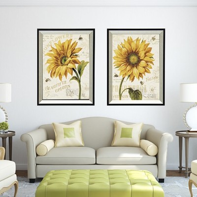 向日葵 后现代客厅卧室欧美式新古典向日葵竖幅双联有框装饰画