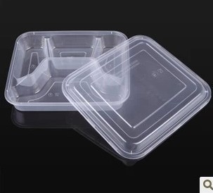 厂家直销餐盒外卖保鲜盒一次性饭盒三格带盖高档加厚塑料盒150套
