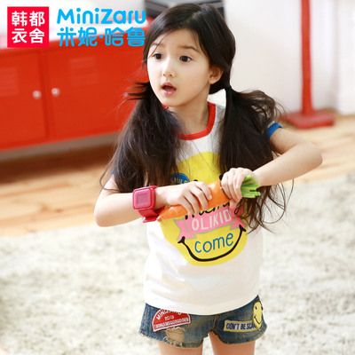 米妮哈鲁2015新款童装夏季儿童T恤女童短袖男童纯棉韩国卡通休闲