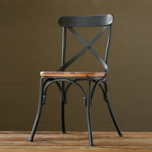 欧式复古餐桌椅实木书房椅单人椅靠背铁艺电脑椅子吧台椅休闲现货