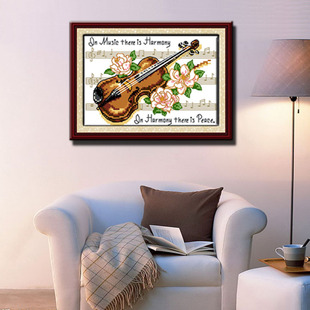 正品十字绣  最新款客厅大画 小提琴 悠美旋律 音符乐章 静物花草