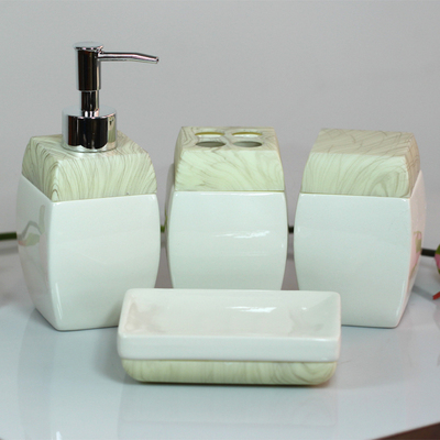 白底灰边陶瓷方形牙刷洗漱口杯套装卫浴室组合韩式卫生间用品四件