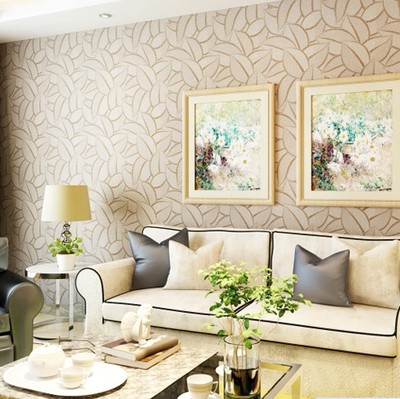 小米东南亚风格斑驳绿色无纺布 卧室客厅背景 植绒树叶镶金壁纸
