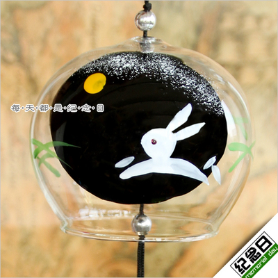 两个包邮◆老款大号手绘日式江户玻璃风铃月夜白兔◆和风创意礼品