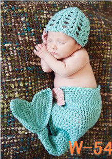 婴儿满月服手工毛线编织造型服/影楼宝宝满月百天拍照服装/美人鱼
