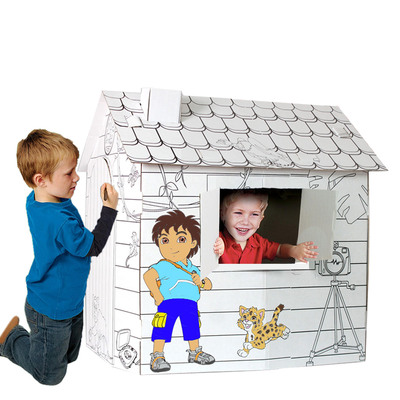 魔卡童儿童益智环保玩具 手工制作创意涂色手绘游戏屋DIY小屋模型