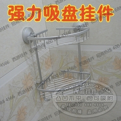 促销浴室卫生间太空铝强力吸盘双层沐浴洗澡收纳置物架三角架篮子