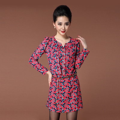 2015春女装一步裙 时尚大牌高端红色波点大码显瘦品牌长袖连衣裙