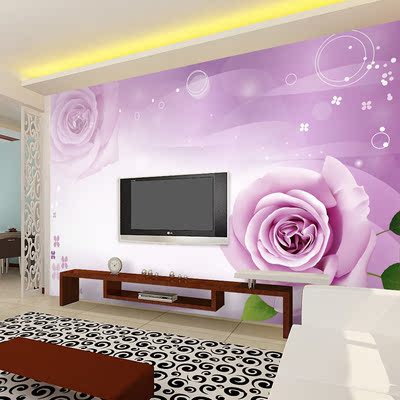 紫色玫瑰 花卉大型壁画电视沙发背景墙纸壁纸 客厅卧室餐厅影视墙
