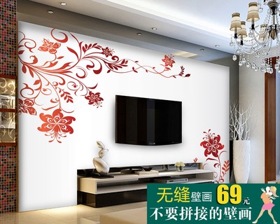 大型无缝3D电视背景墙壁纸 个性定制卧室客厅沙发壁画布 手绘花朵