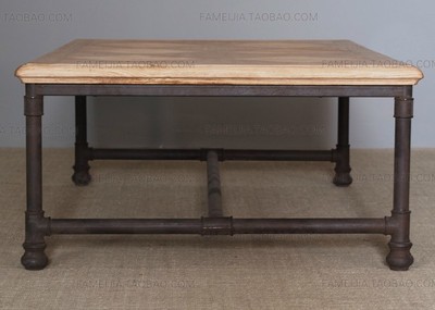 美式实木家具铁艺实木餐桌 沙发桌 铁艺茶几做旧茶几 边几