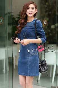 2013春装新品高品质品牌韩版女装修身显瘦包身长袖牛仔连衣裙中裙