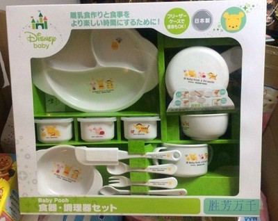 PE日本泽妈代购小熊维尼赤本铺婴幼儿辅食工具宝宝餐具15件套