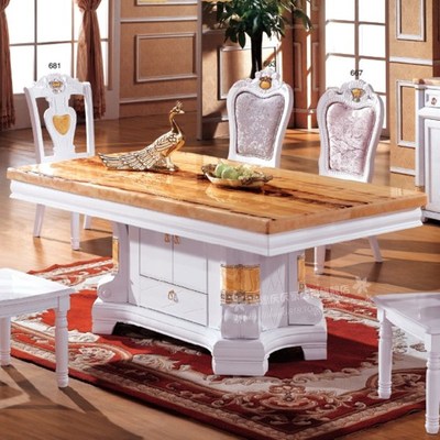 大理石家具\\欧式豪华实木圆桌餐桌餐椅简约韩式现代白色方桌特价
