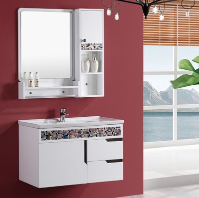 特价促销PVC浴室柜组合 pvc马赛克装饰条洗面洗手陶瓷盆卫浴柜