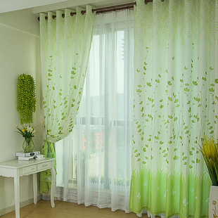 木子阁田园窗帘客厅卧室飘窗简约现代半遮光成品绿色窗帘布艺特价