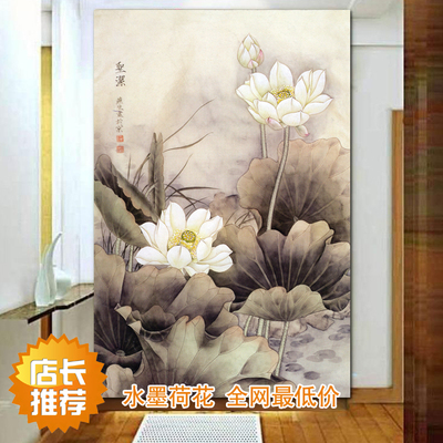 中式风格简约客厅电视背景墙壁纸壁画无纺布卧室墙纸自粘无缝荷花