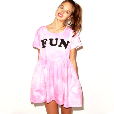 英国代购欧洲站2014新款女装大码连衣裙粉色扎染字母娃娃裙