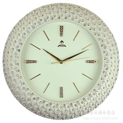 富达镶钻孔雀挂钟 客厅静音大石英钟 现代时尚电子钟 宜家时钟表