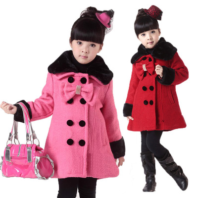 女童加厚呢大衣 秋冬2015韩版夹棉儿童圈圈呢外套修身中大童呢子