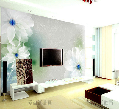 定制壁纸现代白莲花卧室客厅沙发电视背景墙墙纸自粘无缝大型壁画