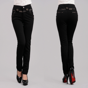 2015年新款黑色高腰弹力舒适宽松小直筒裤女式百搭休闲裤工作裤长