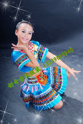 2015六一舞台演出服饰彝族舞蹈服装新款儿童苗族表演服女童演出服