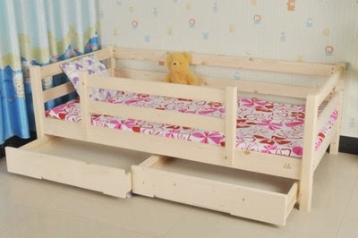 包邮加强型实木床儿童床松木实木床带护栏实木公主床侧梯款