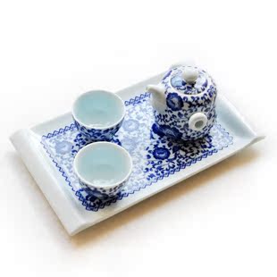 正品台湾建窑茶具 功夫茶具 陶瓷玻璃套装 青花小茶壶双人组