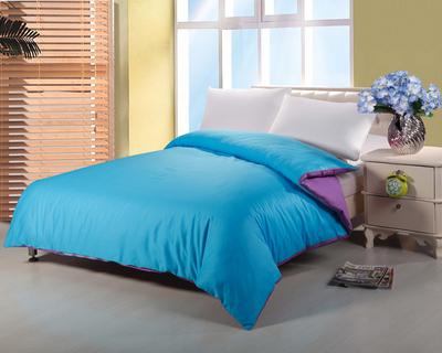 正品 床上用品 纯棉斜纹 单件 被套 纯色双拼被套-天蓝紫1号
