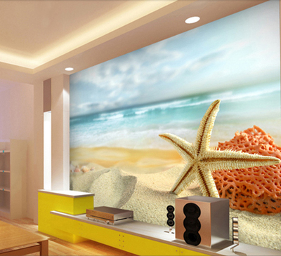 浪漫沙滩海星贝壳大海大型壁画电视背景墙卧室沙发背景墙壁纸墙纸