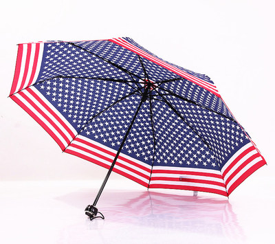 秋季新款美国五角星星条形旗手动雨伞折叠伞三折伞超强防水折叠伞