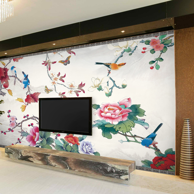 欧素大型壁画 高清手绘花鸟系列 电视背景墙 墙纸壁纸 中式酒店画