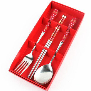逸雨轩韩国不锈钢叉子勺子筷子餐具 创意勺筷子三件套装回礼礼品