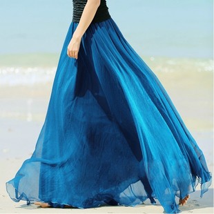 2014夏季新款荷叶边半身裙沙滩裙8米大摆雪纺长裙透气淑女仙女群