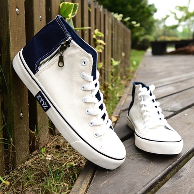 四季款新款韩版学院风侧拉链设计拼色百搭帆布鞋板鞋学生鞋白X778