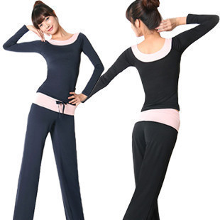 新款春夏女士瑜珈服夏季健身长袖瑜伽服套装显瘦修身韩版胸垫包邮