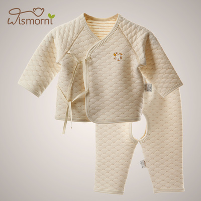 有机棉 三层保暖加厚新生儿衣服婴儿内衣套装宝宝秋冬装0-3-6个月