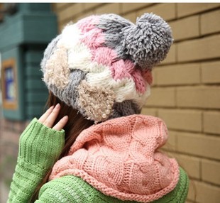 冬季帽子 女韩版 时尚潮 手工甜美可爱护耳针织帽保暖毛线月子帽