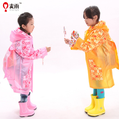 麦雨男女小学生连体儿童雨衣韩版娃娃时尚可爱日本加厚带书包位