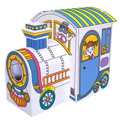 魔卡童手绘屋儿童DIY涂色创意玩具 火车形态超大游戏帐篷窝纸房子