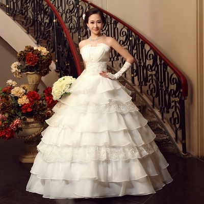 新款2015韩版韩式婚纱礼服甜美公主抹胸齐地绑带蕾丝婚纱婚纱秋冬