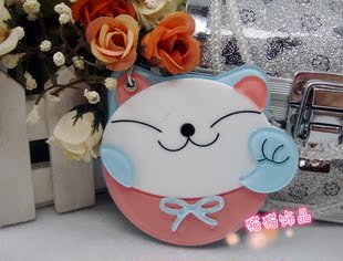 三件包邮韩国流行亚克力钥匙扣挂件招财猫镜子包挂饰卡通镜子