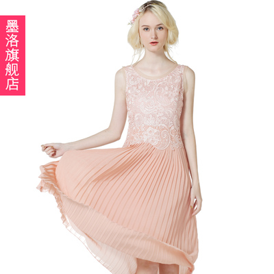 墨洛2014夏装新款韩版女装无袖连衣裙打底裙修身水溶雪纺连衣裙子