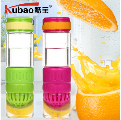 正品双层玻璃柠檬杯 隐形抽绳柠檬杯 儿童韩国便携带水果榨汁水杯