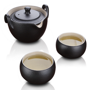包邮台湾陆宝禅风系列能量茶组礼品装 陶然盖碗一壶二杯黑/白可选
